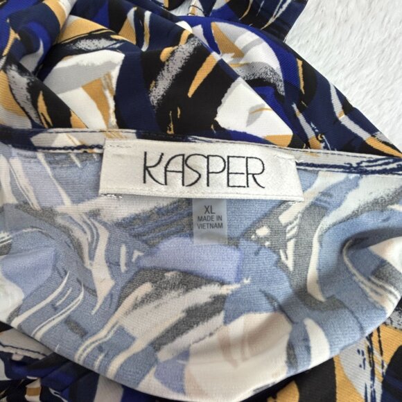 Kasper Womens Abstract Printed Twist-Neck 3/4-Sleeve Blouse Size XL Blue Stretch - Picture 3 of 7